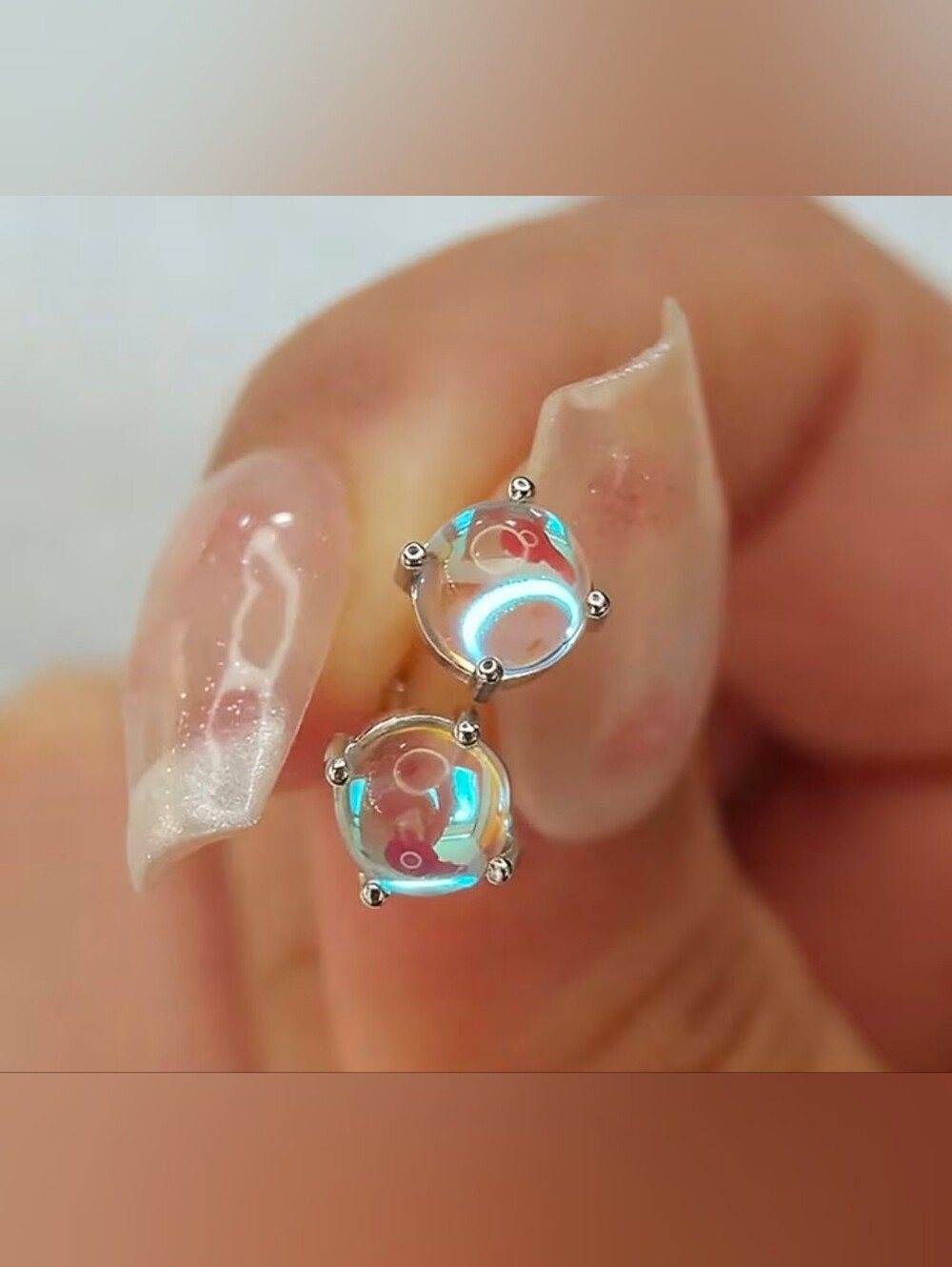 $8 Each Or Bundle 5/$20 Sterling Silver Iridescent Opal Bubble Stud Earrings